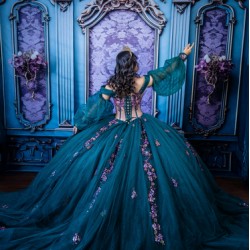 Teal Color Ball Gowns Quinceanera Dresses for Girls Off Shoulder Appliques Vestidos De 15 Anos